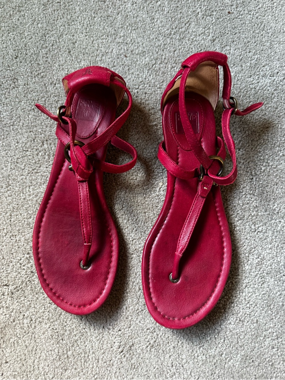 Women’s Frye Red Leather T-Strap Sandals